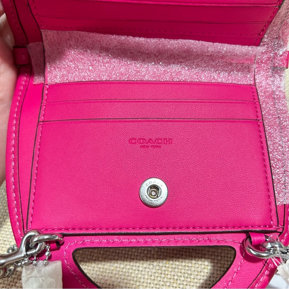 Coach Top Handle Card Case Silver Dragonfruit - Picture 10 of 12
